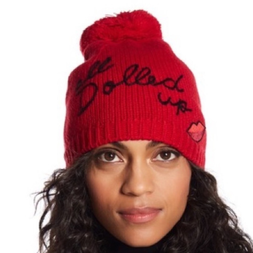Red knit beanie “all dolled up”💋💋